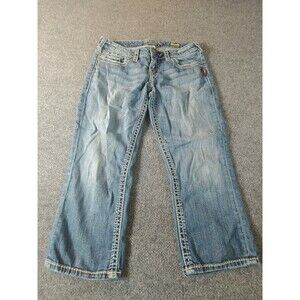 Silver Jeans Womens 28 x 22 Aiko Mid Rise Capri Super Stretch Light Wash